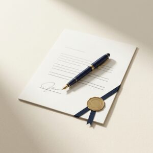 Fullmakt med reservoarpenna och apostille-sigill i guld